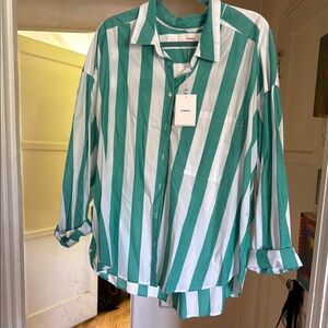 Xirena Green and White Striped Men's Shirt